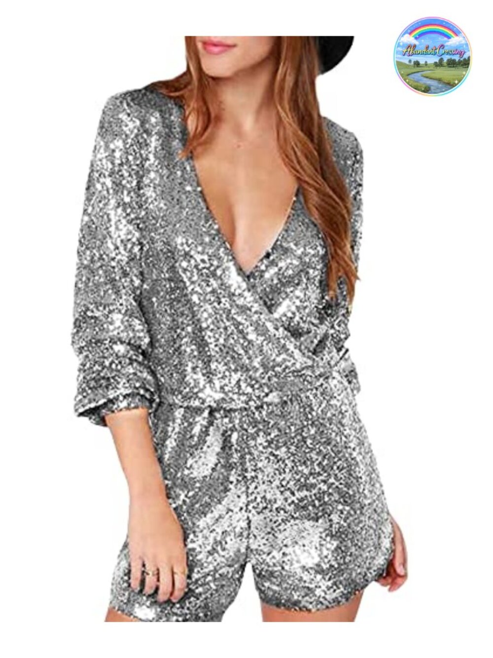 Sequin V Neck Long Sleeve Romper Party Clubwear Jumpsuit